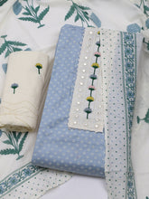 Neck Embroidered & Printed Cotton Blend Unstitched Suit With Dupatta